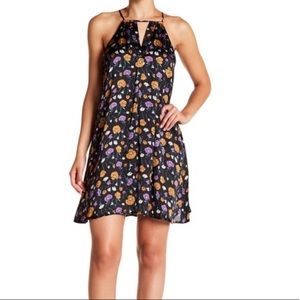 JOA Halter Neck Floral Cutout Mini Dress Lace Up S